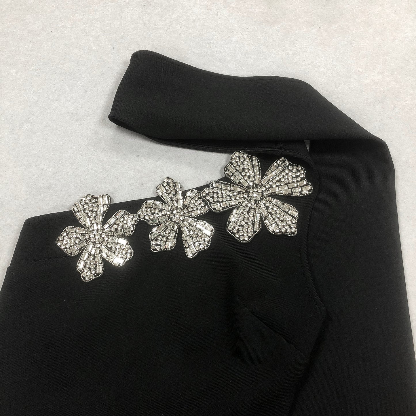 Halter Crystal Flowers Maxi Dress Black