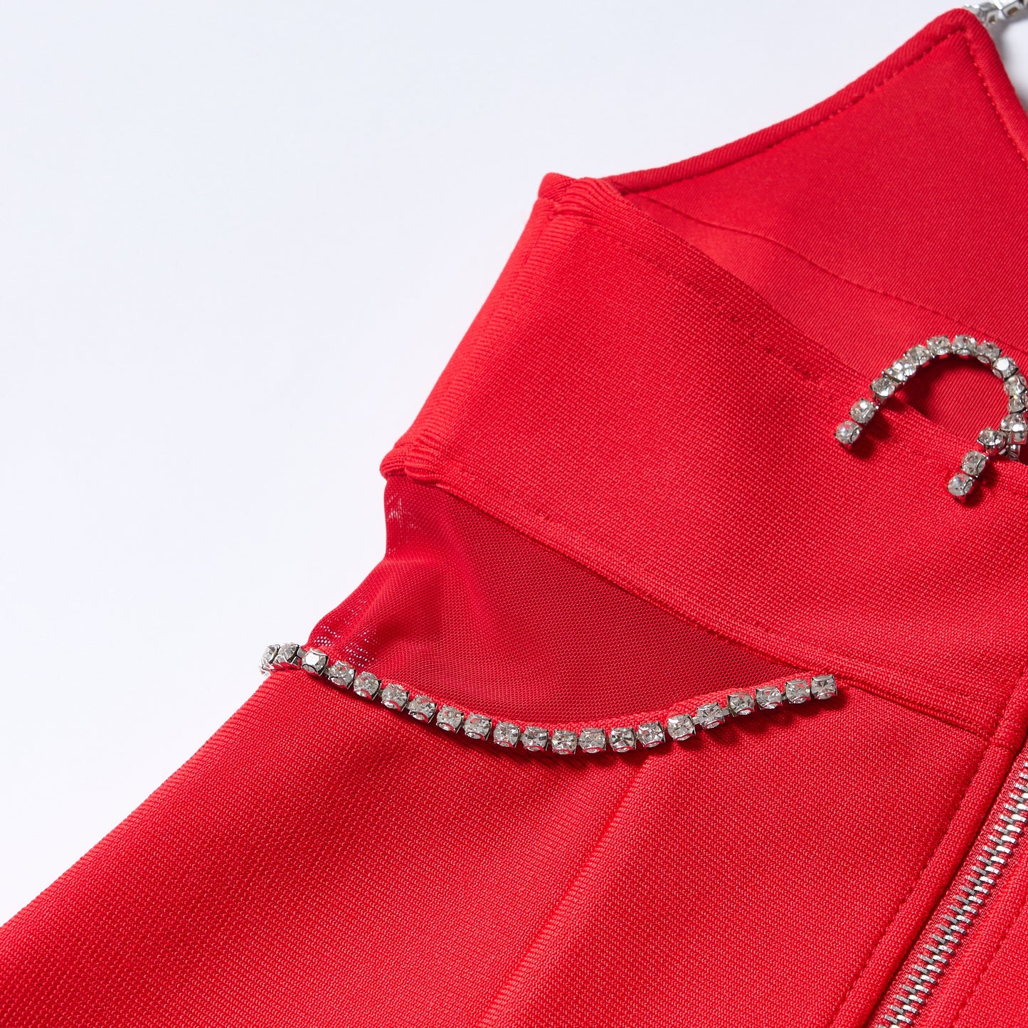 Crystal Straps Midi Dress Red HV2186