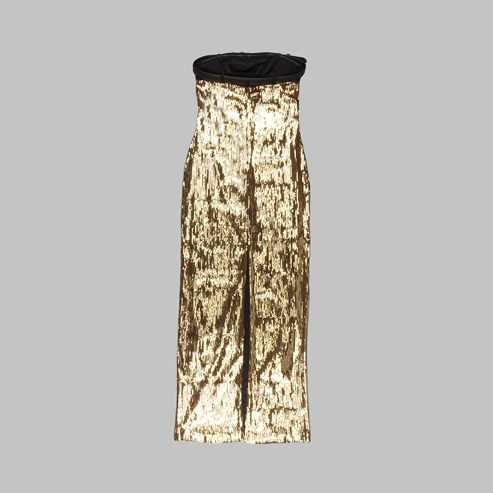 Strapless Belt Detail Sequin Maxi Dress Gold HV9632