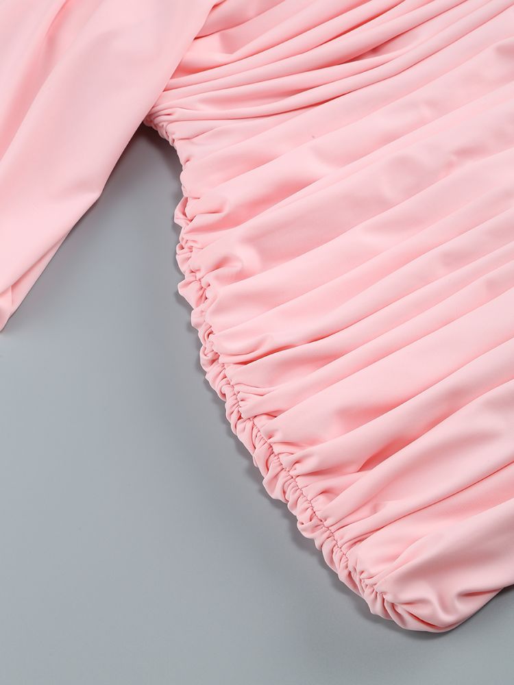 Halter Floral Detail Draped Dress Pink HV1589