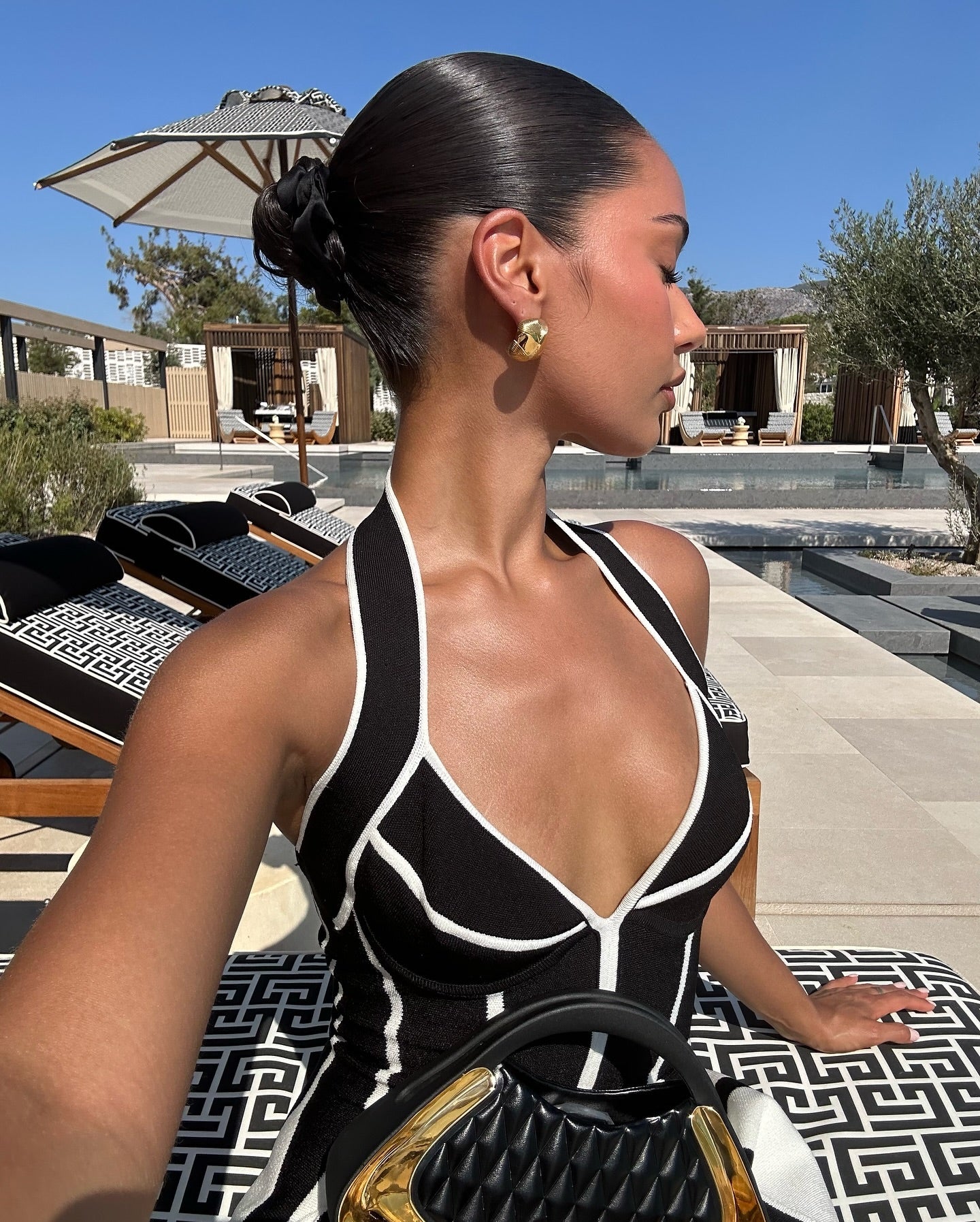 Halter A Line Dress Black White HV1838
