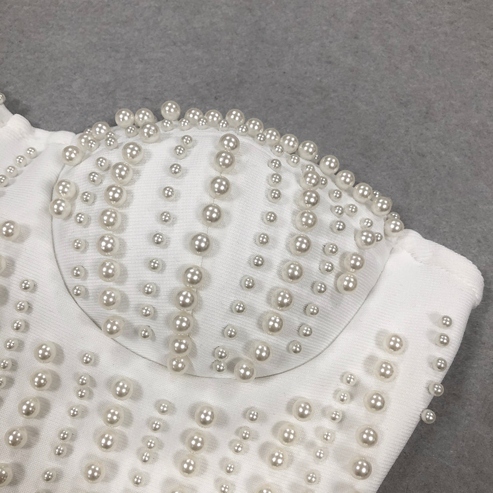 Strapless Bustier Pearl Tassel Midi Dress HV1353