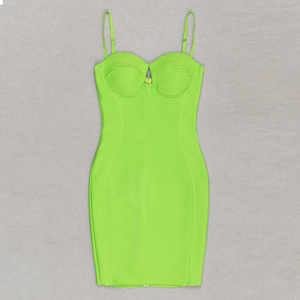 Bustier Detail Ribbed Dress Green HV9413
