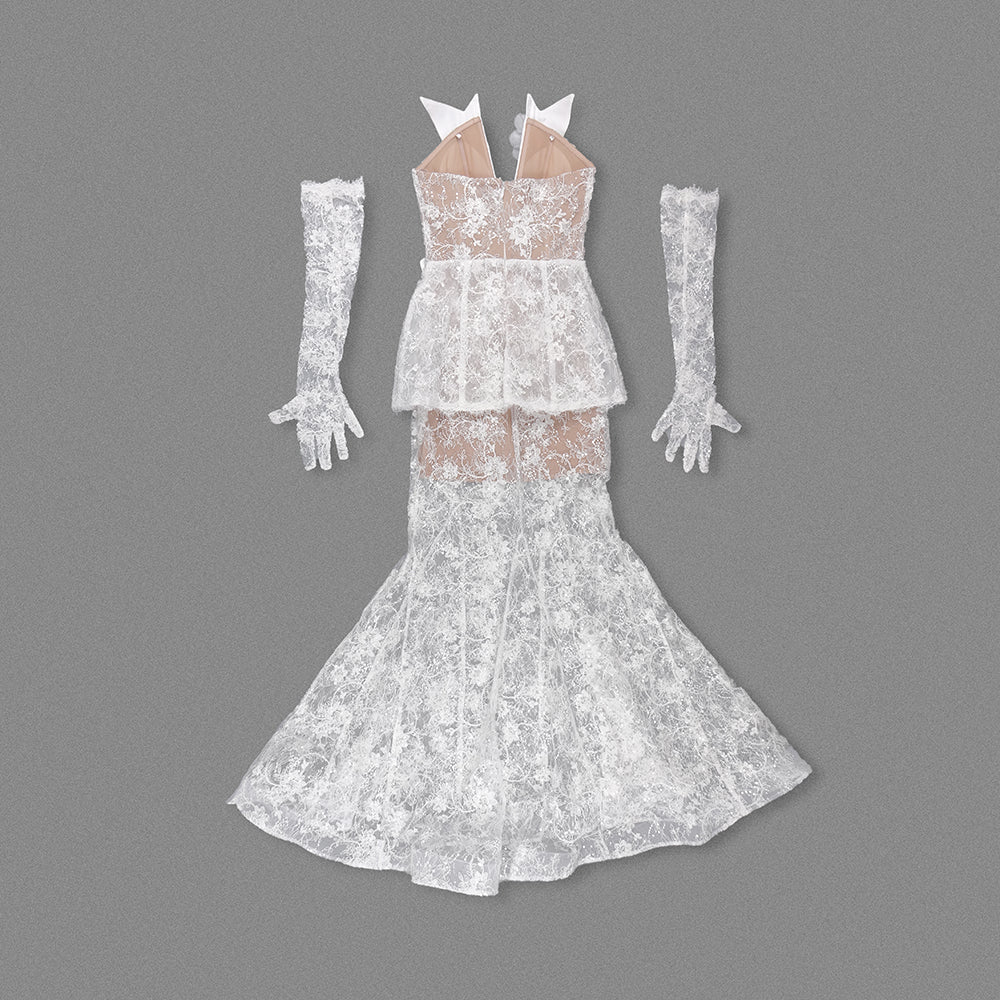 Strapless Lace Mermaid Maxi Dress White HV1318