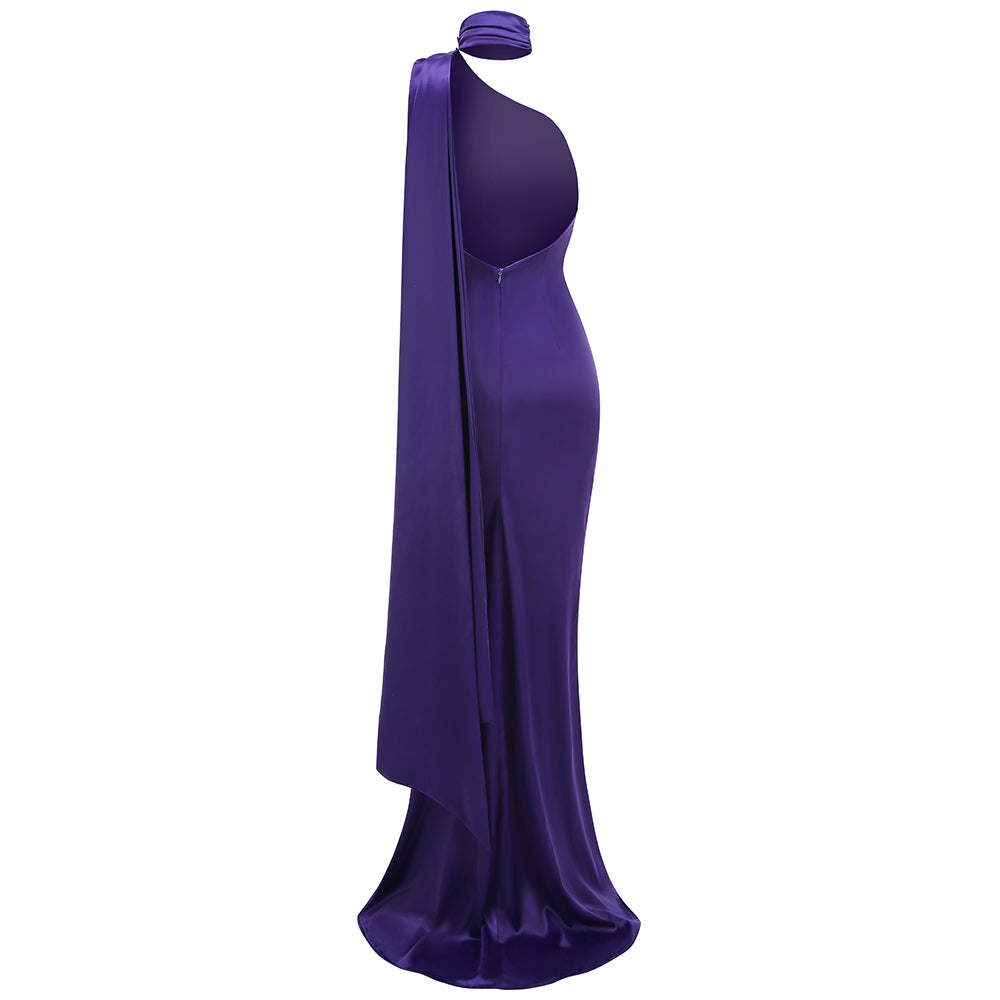One Shoulder Floral Maxi Dress Purple HV1771