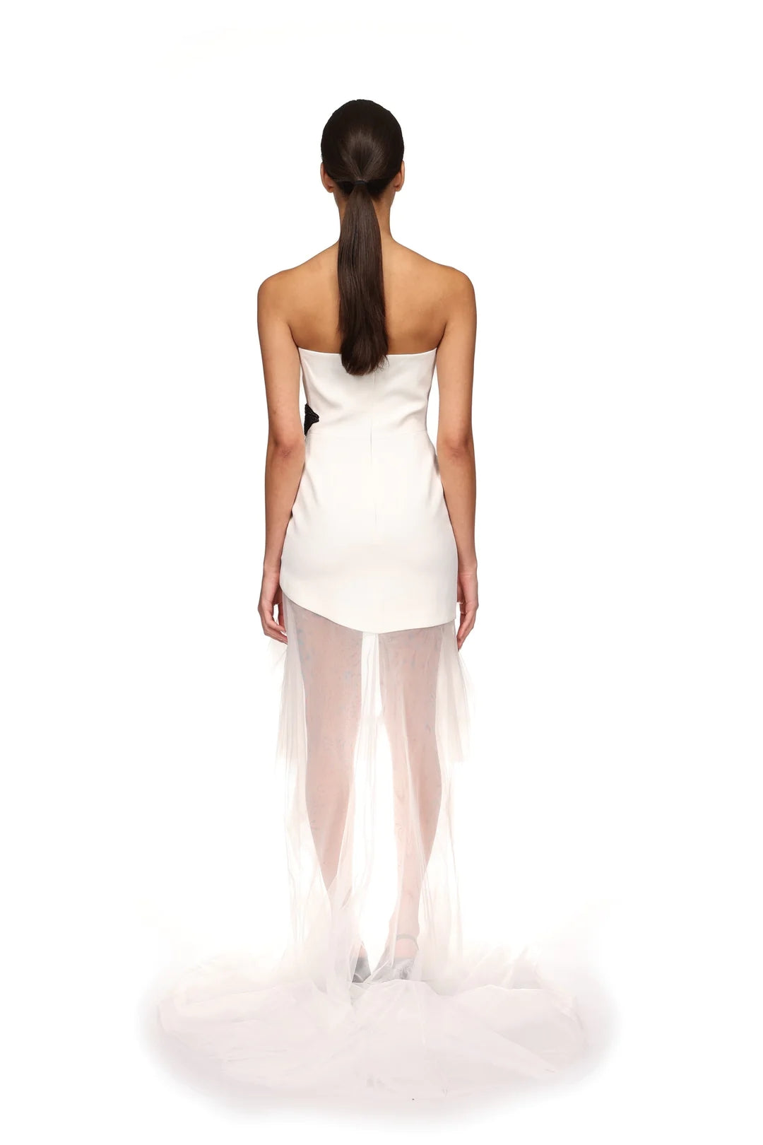 Strapless Floral Ruffle Mesh White Black HV1499
