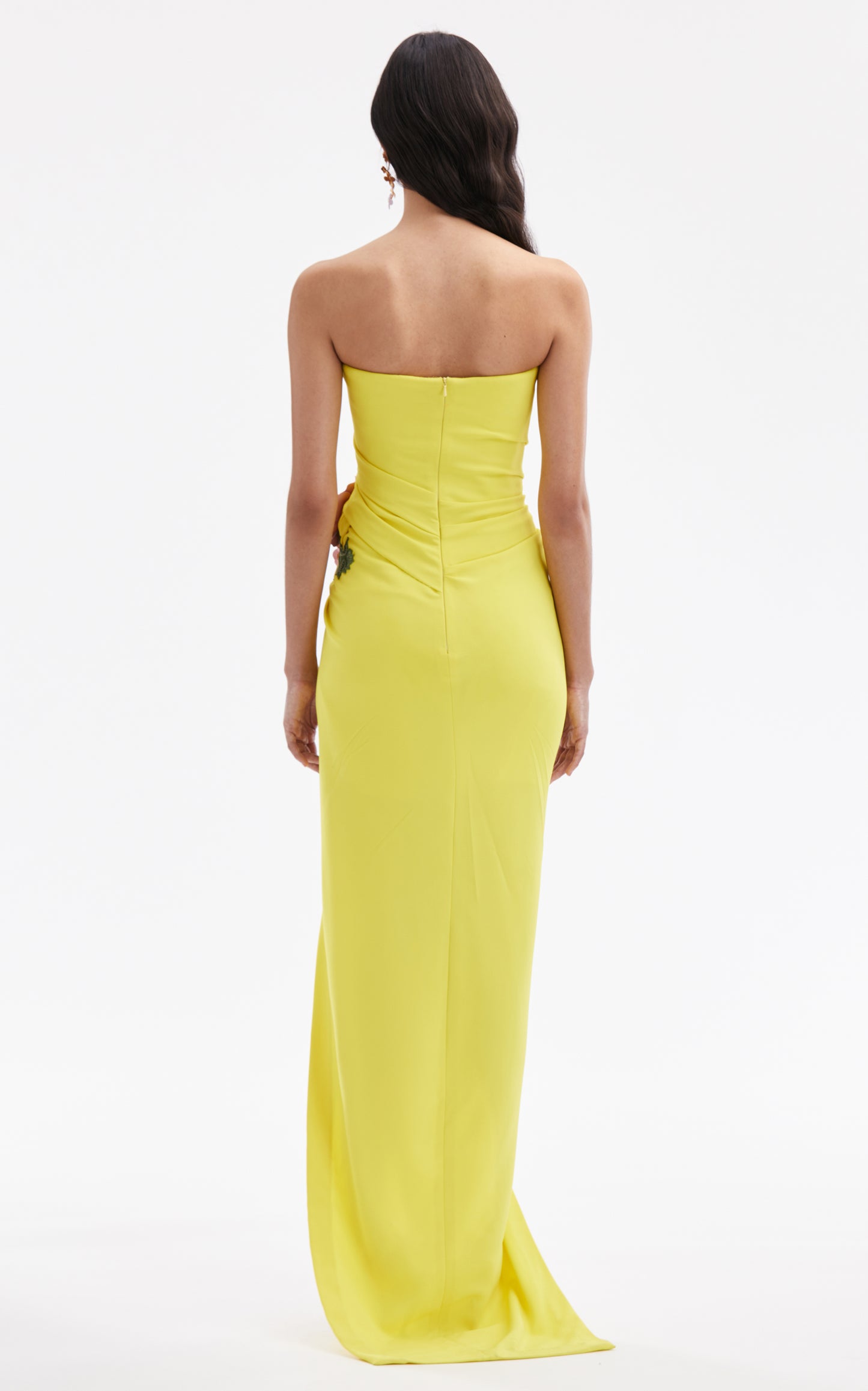 Strapless Floral Detail Maxi Dress Yellow HV1369