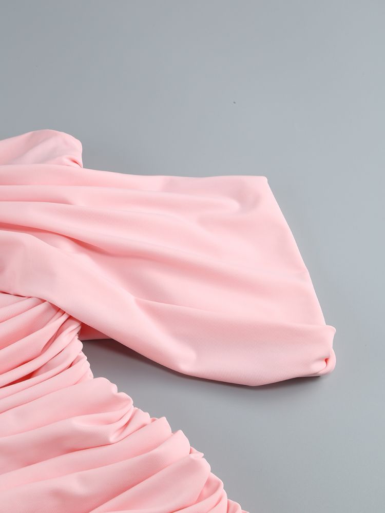 Halter Floral Detail Draped Dress Pink HV1589