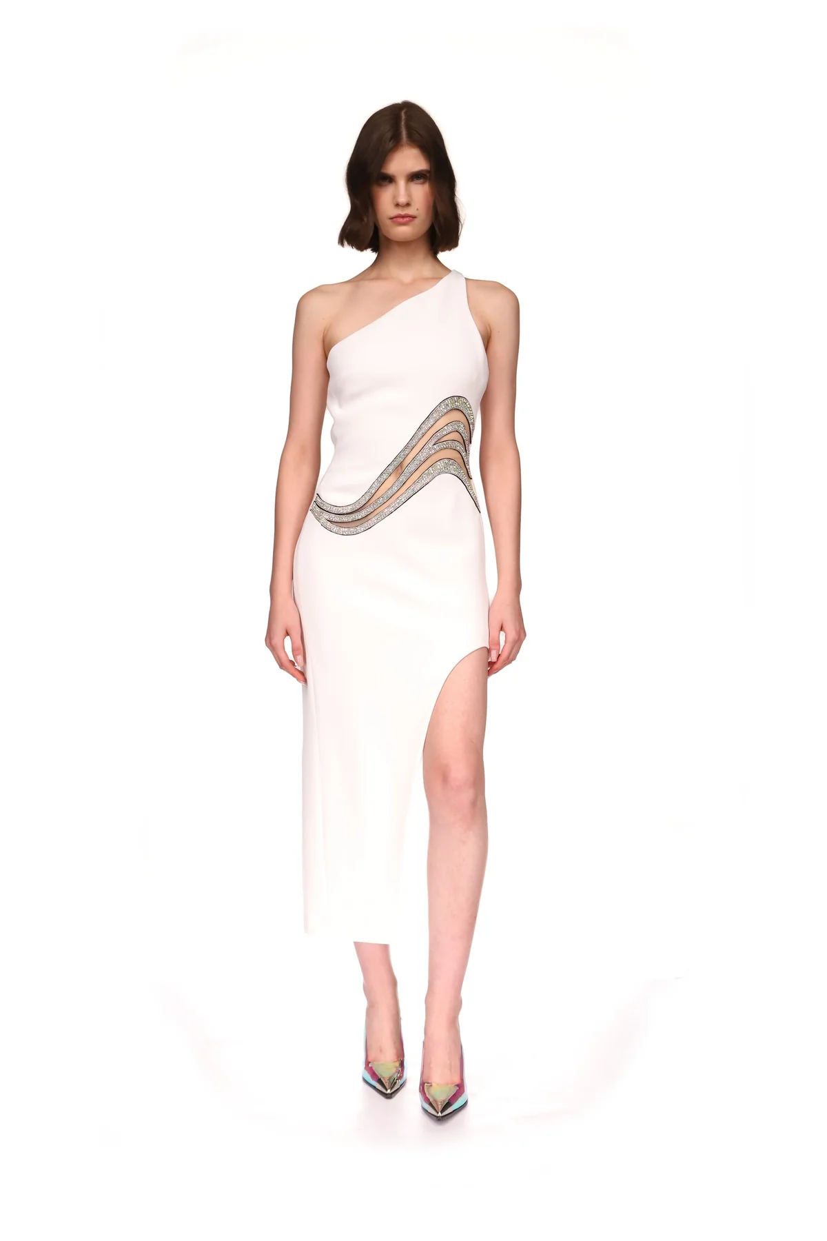 One Shoulder Embellished Maxi Dress White HV9265