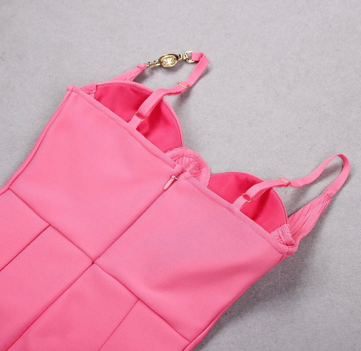 Ribbed Bustier Structured Dress Hot Pink HV8928B