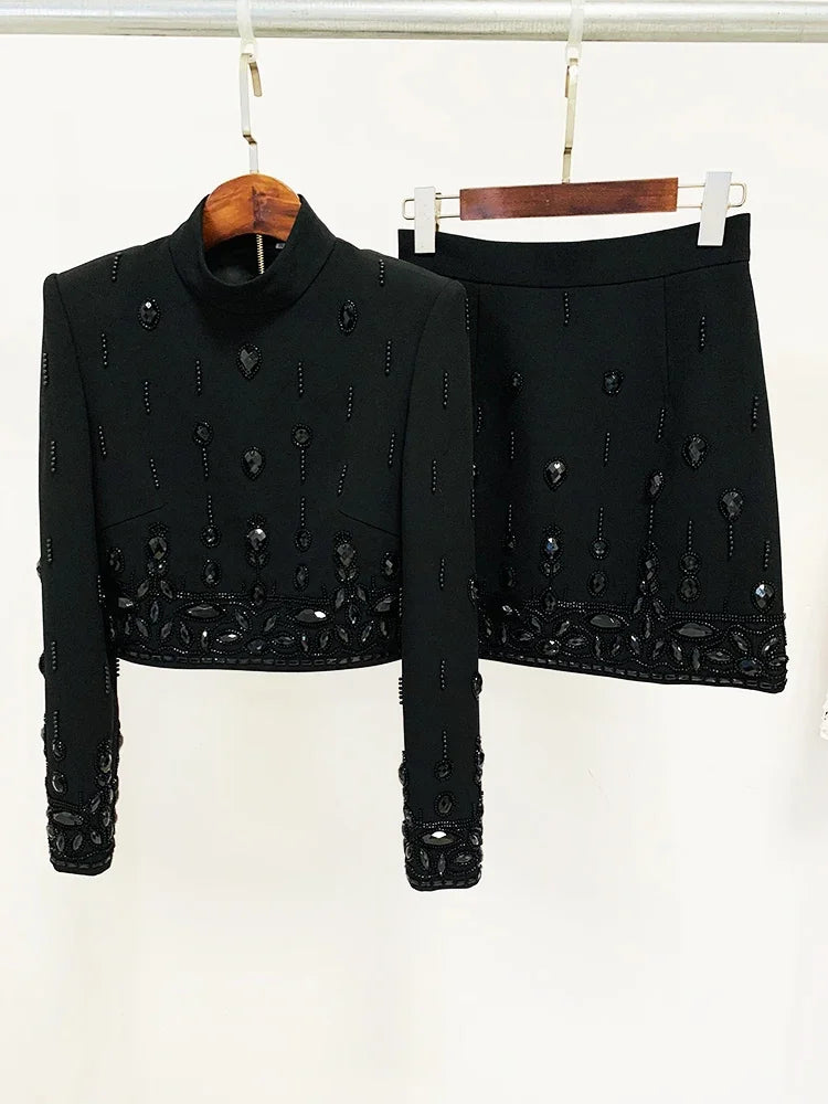 Long Sleeve Crystal Two Piece Dress
