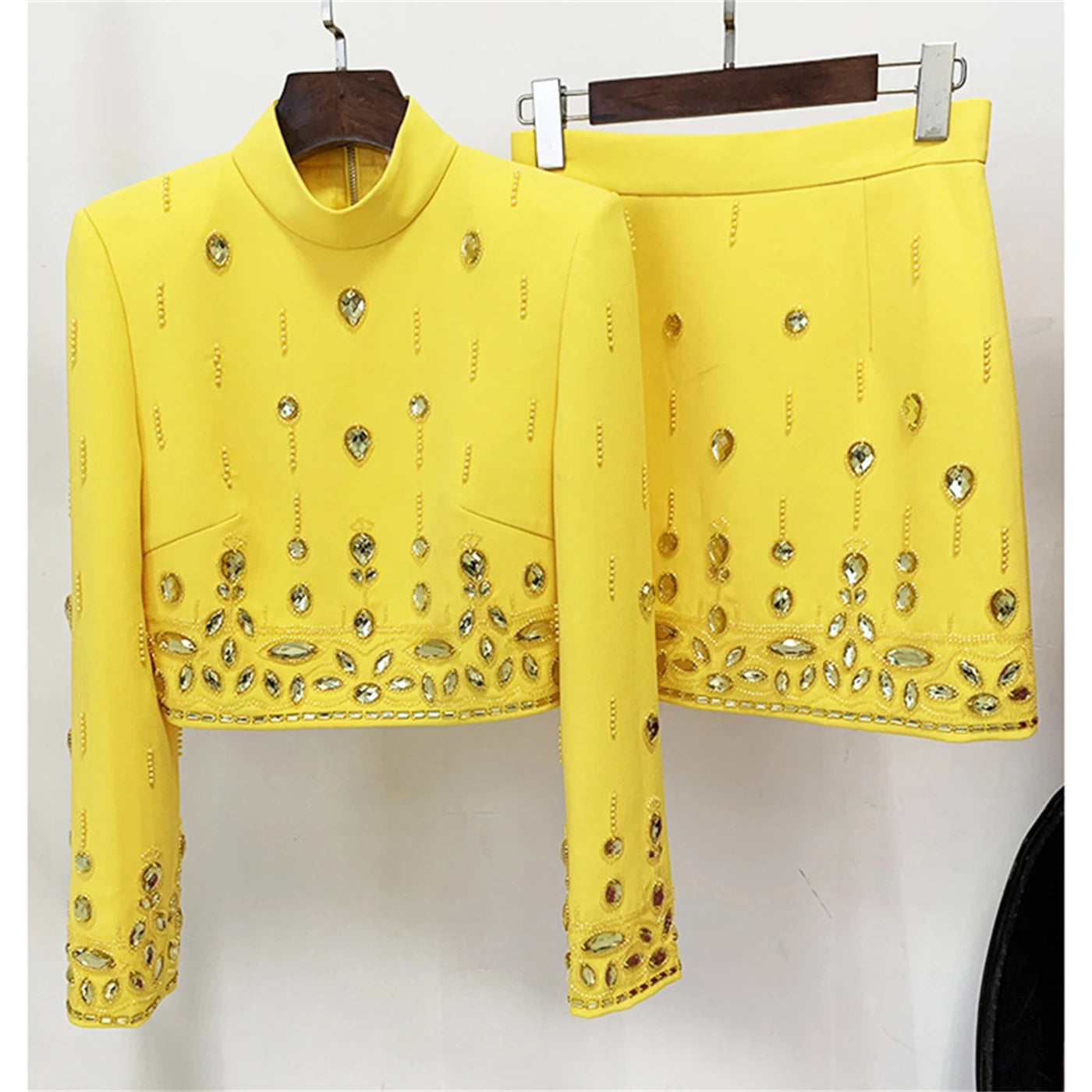 Long Sleeve Crystal Two Piece Dress