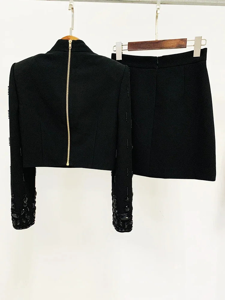 Long Sleeve Crystal Two Piece Dress