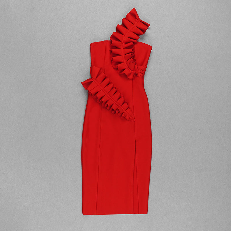 Ruffle One Shoulder Midi Dress  HV7842