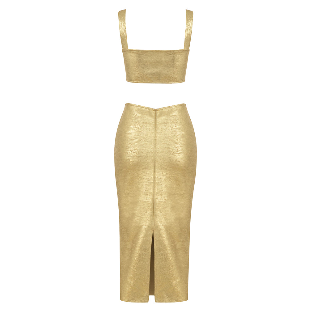 Woodgrain Foil Print Midi Dress HV8429