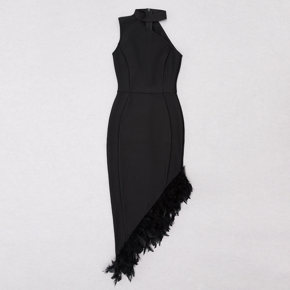 Choker Feather Belt Midi Dress HV8883