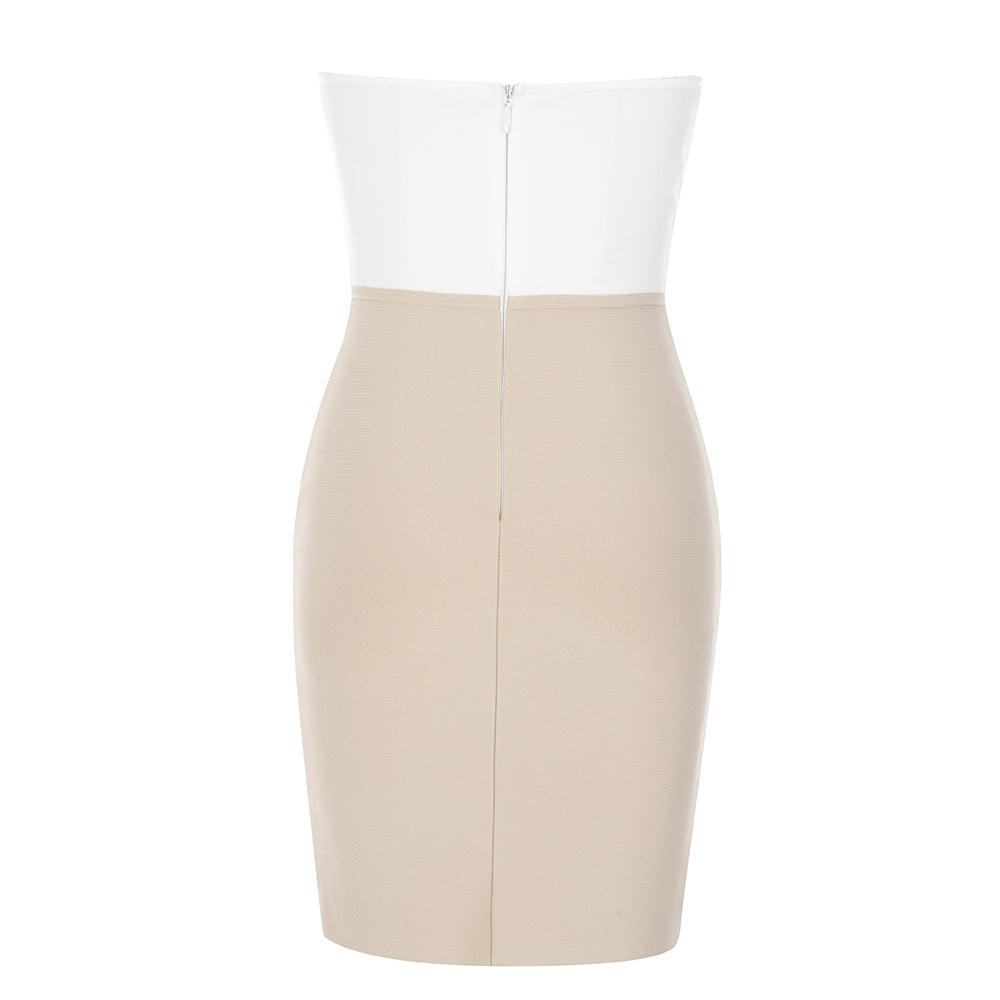Strapless Bustier Lace Up Dress White Nude HV8789