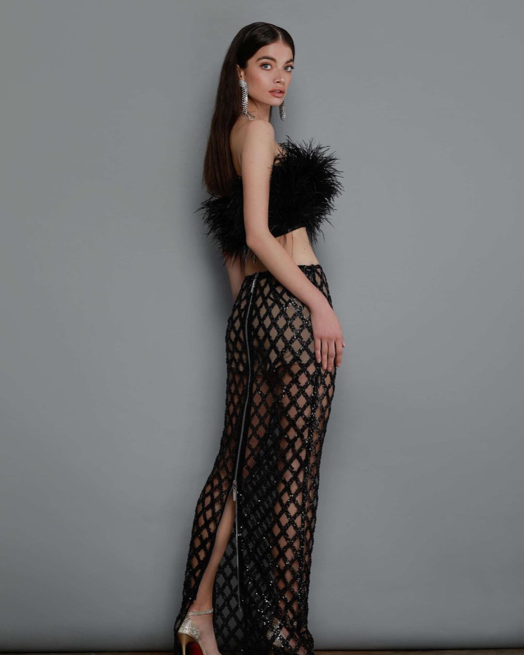 Strapless Feather Maxi Two Piece Dress HV8893
