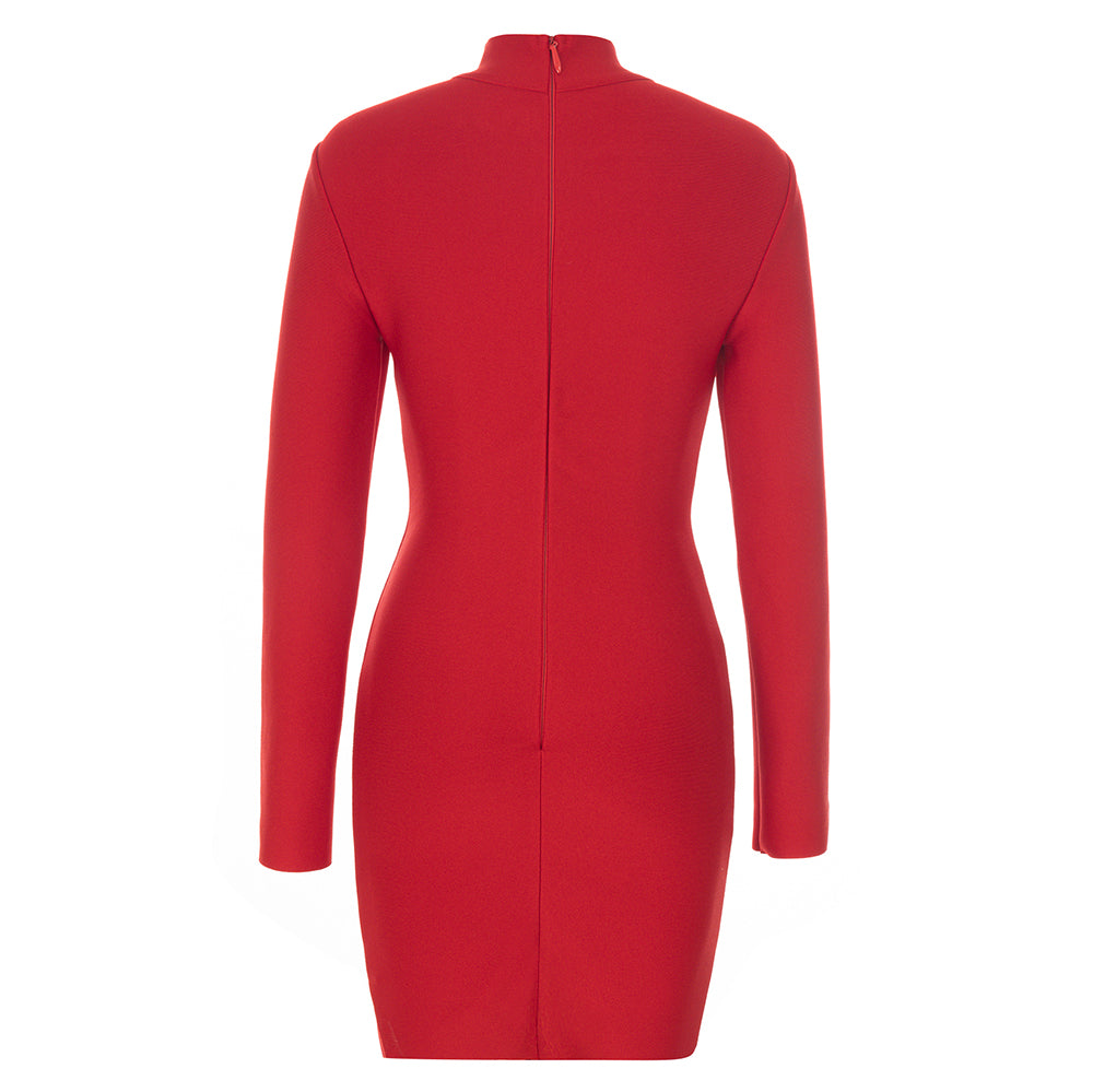 Long Sleeve Mesh Insert Dress V9017