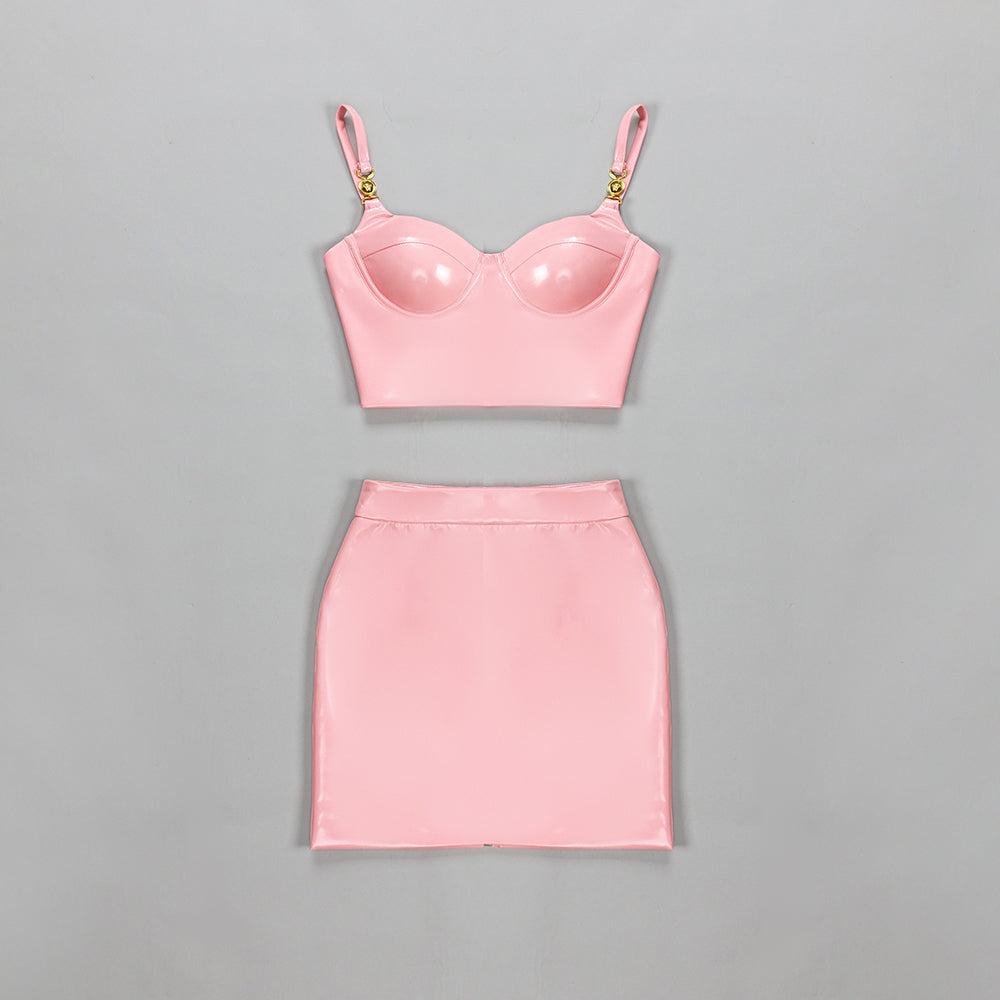 Bustier Detail Two Piece Faux Leather Dress HV8511
