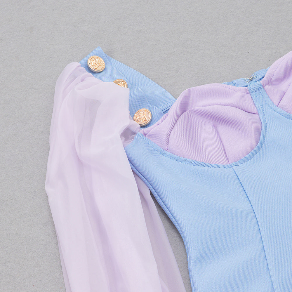 Puff Long Sleeve Bustier Dress Blue Purple V8048B
