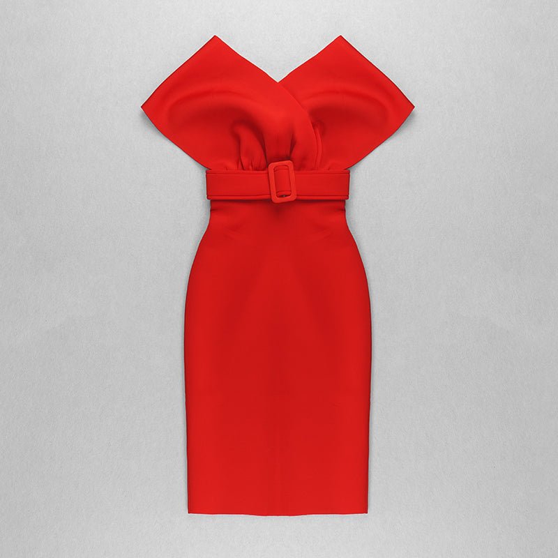 Off The Shoulder Belt Midi Dress HV7760