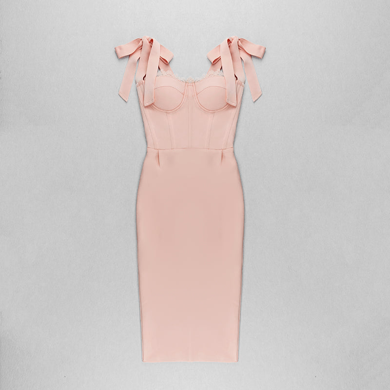 Tie Detail Lace Bustier Midi Dress HV7759