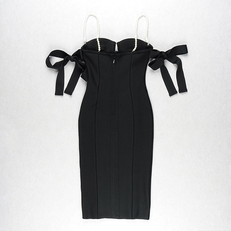 Pearl Strap Bardot Bustier Midi Dress HV6523