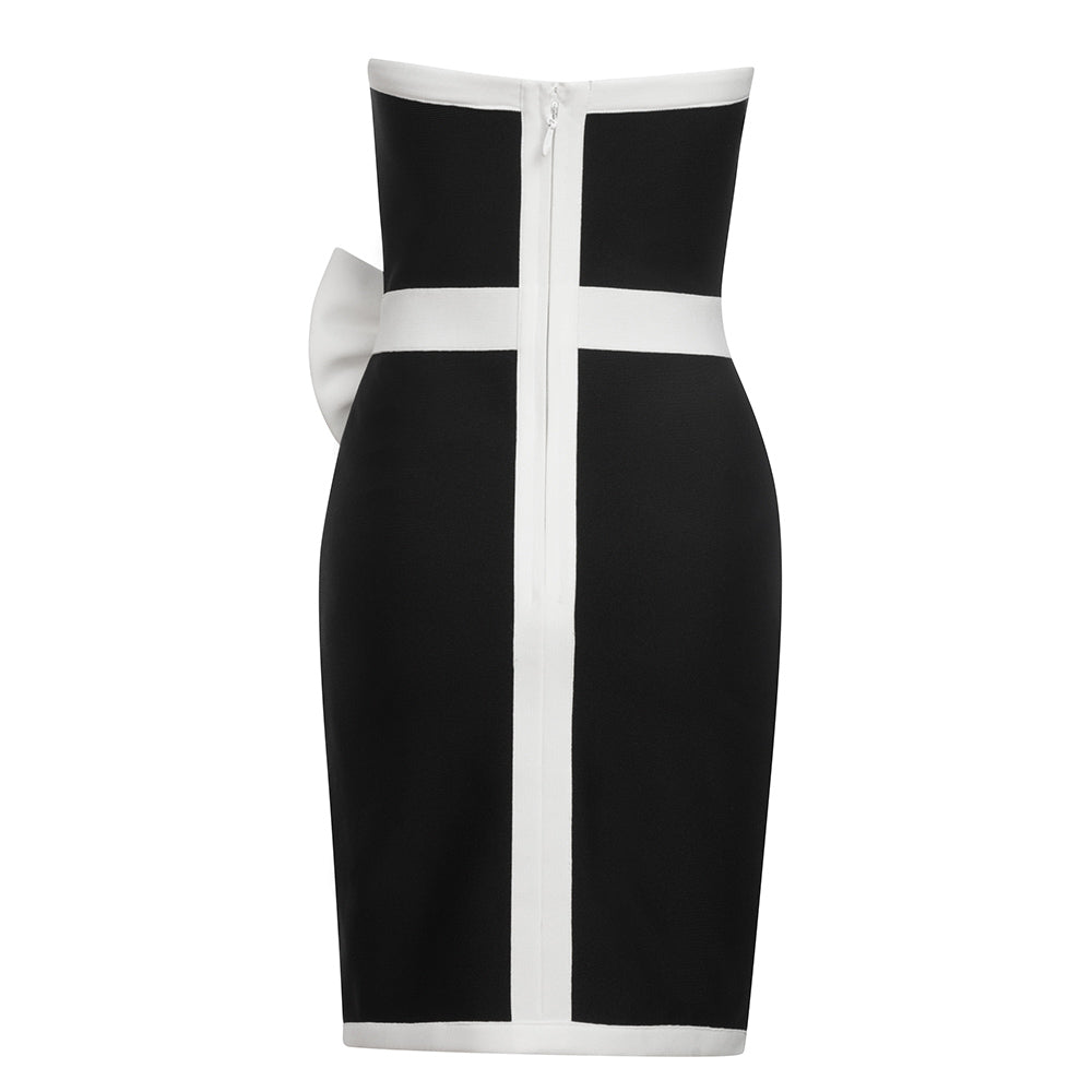 Strapless Bow Detail Dress Black White HV8654