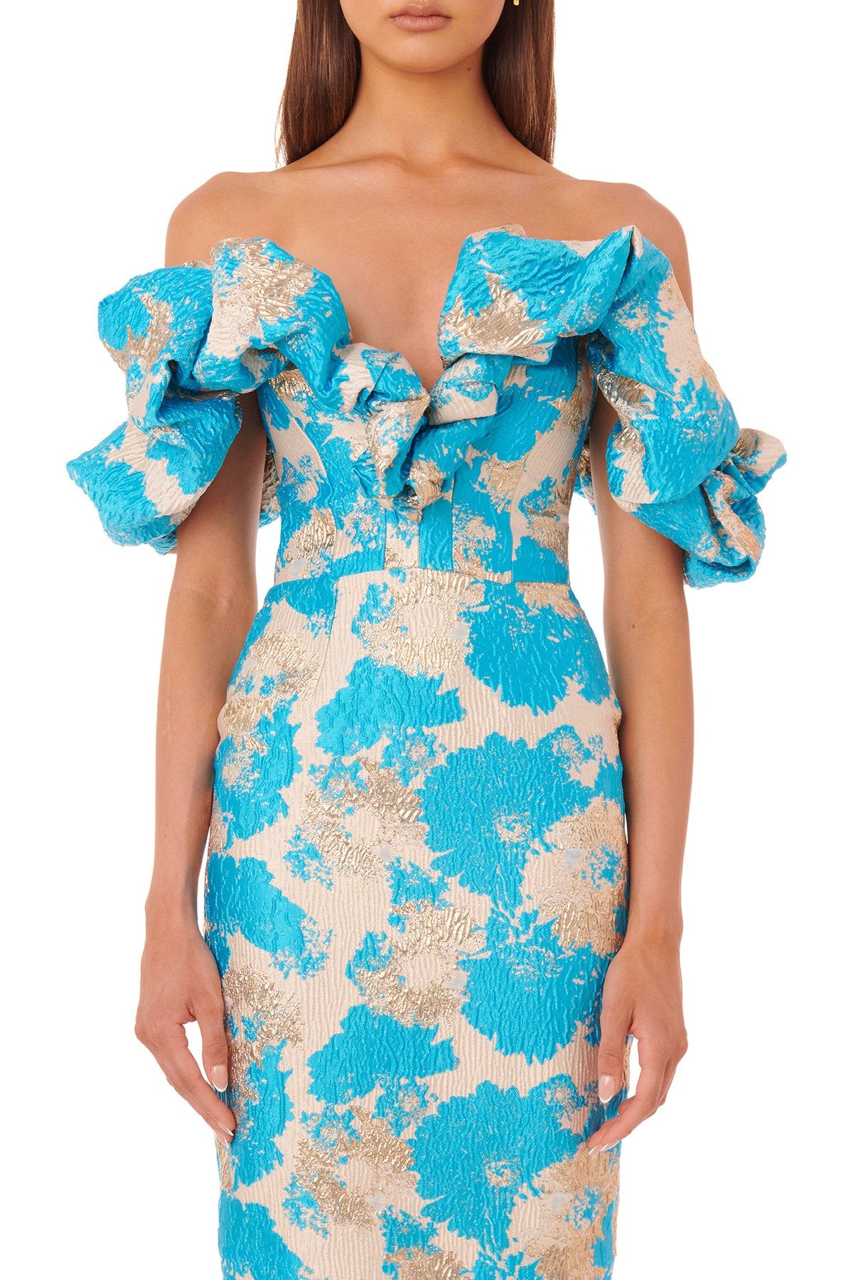 Puff Off The Shoulder Midi Dress Blue HV8487