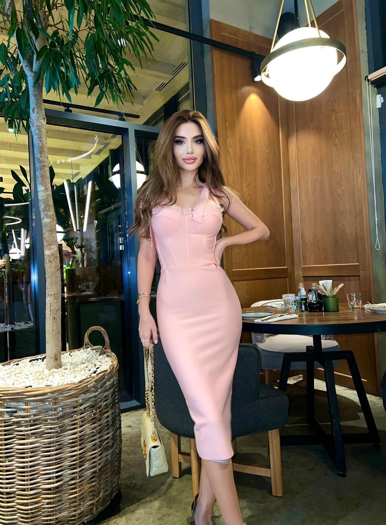 Tie Detail Lace Bustier Midi Dress HV7759