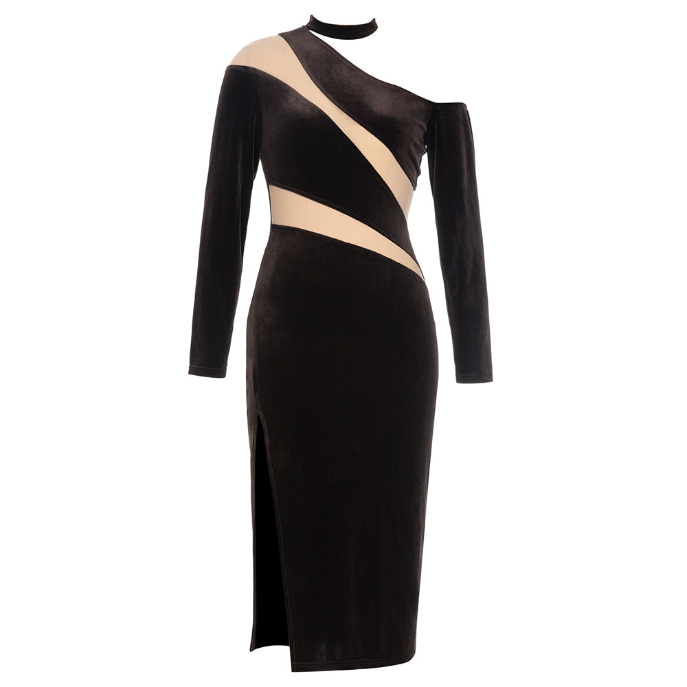 Choker Long Sleeve Mesh Midi Velvet V8888