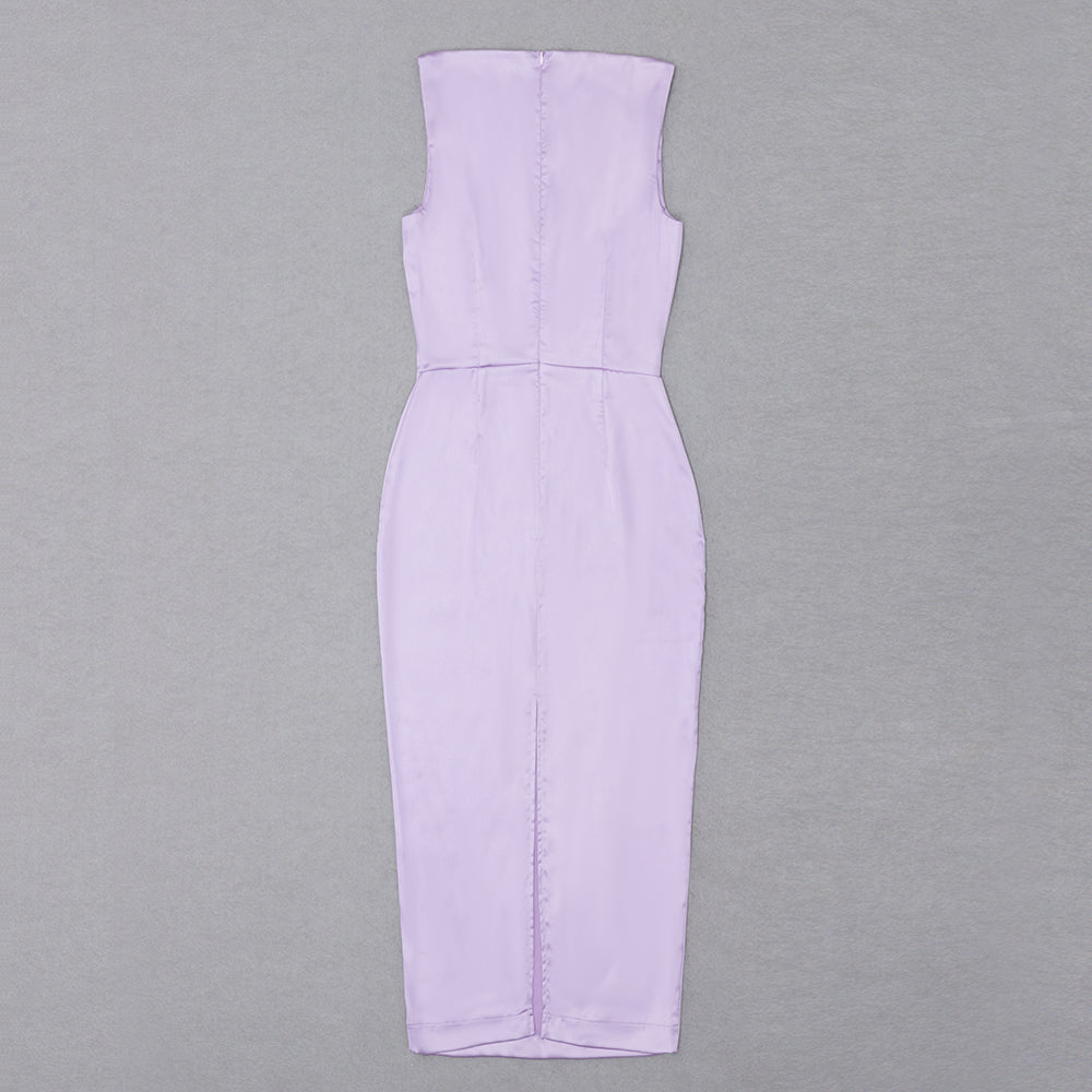 Bustier Detail Midi Silk Dress Lavender V8622
