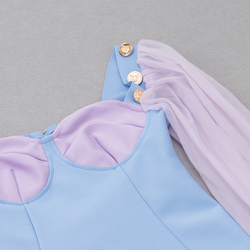 Puff Long Sleeve Bustier Dress Blue Purple V8048B