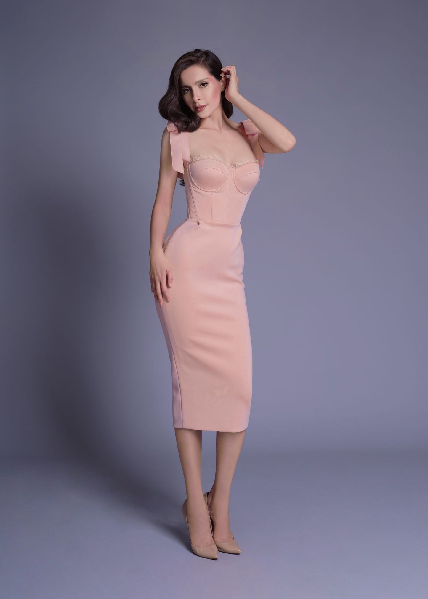 Tie Detail Lace Bustier Midi Dress HV7759
