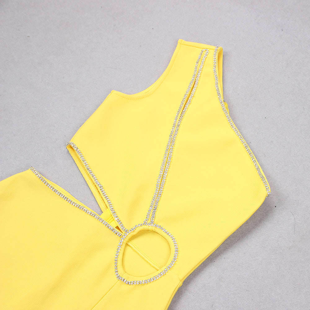 One Shoulder Rhinestone Trim Dress