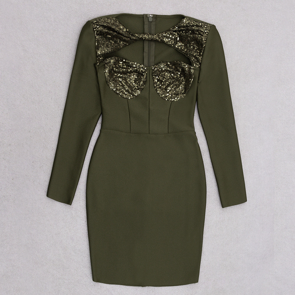 Long Sleeve Sequin Bustier Dress HV9072