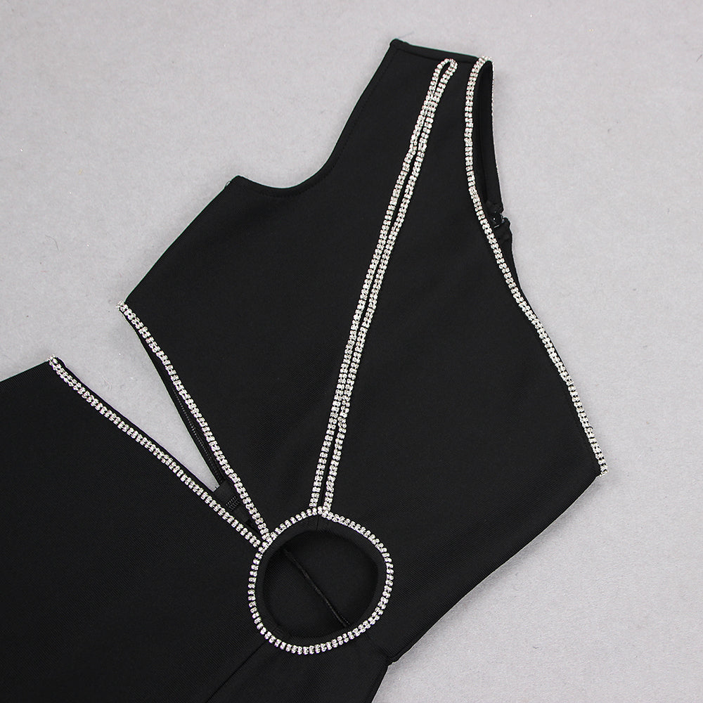 One Shoulder Rhinestone Trim Dress