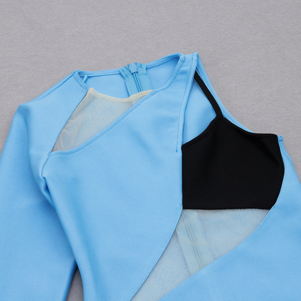 One Sleeve Mesh Midi Dress Blue Black HV8885