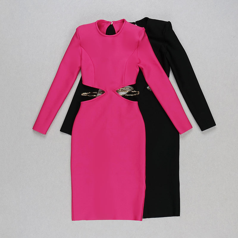 Long Sleeve Backless Chain Midi Dress HV7850