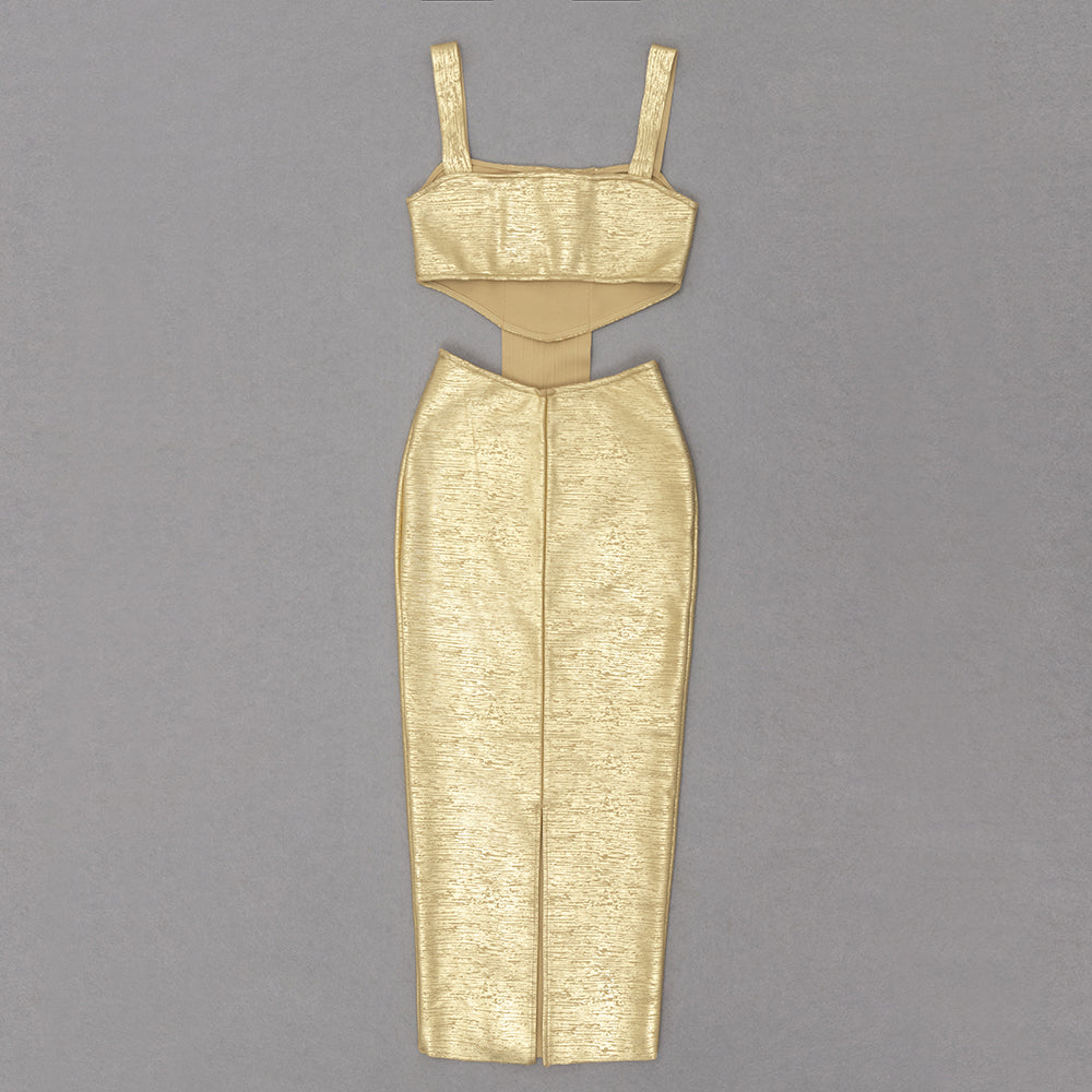 Woodgrain Foil Print Midi Dress HV8429