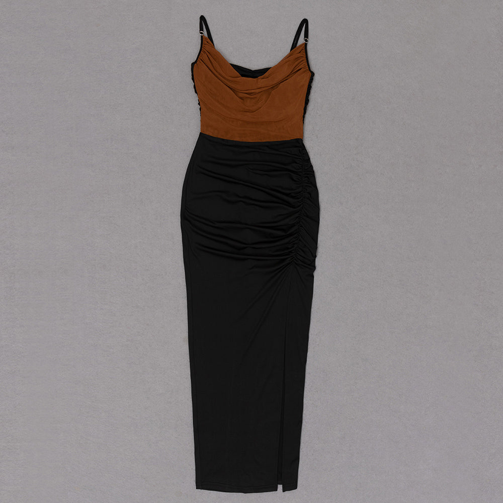 Draped Midi Dress Brown Black HV8477