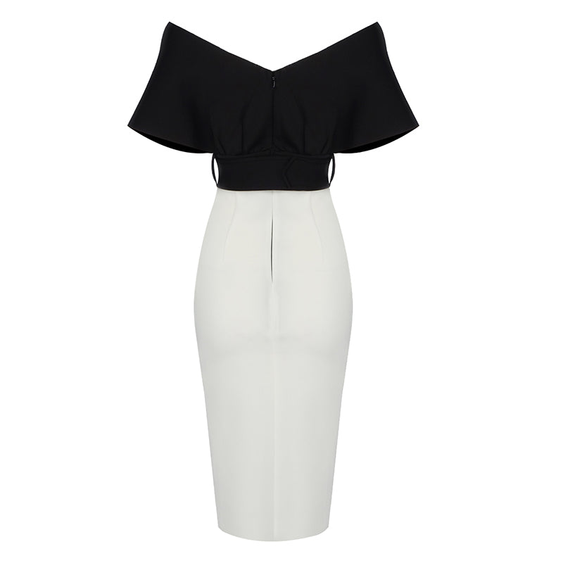 Off The Shoulder Belt Midi Dress HV7760