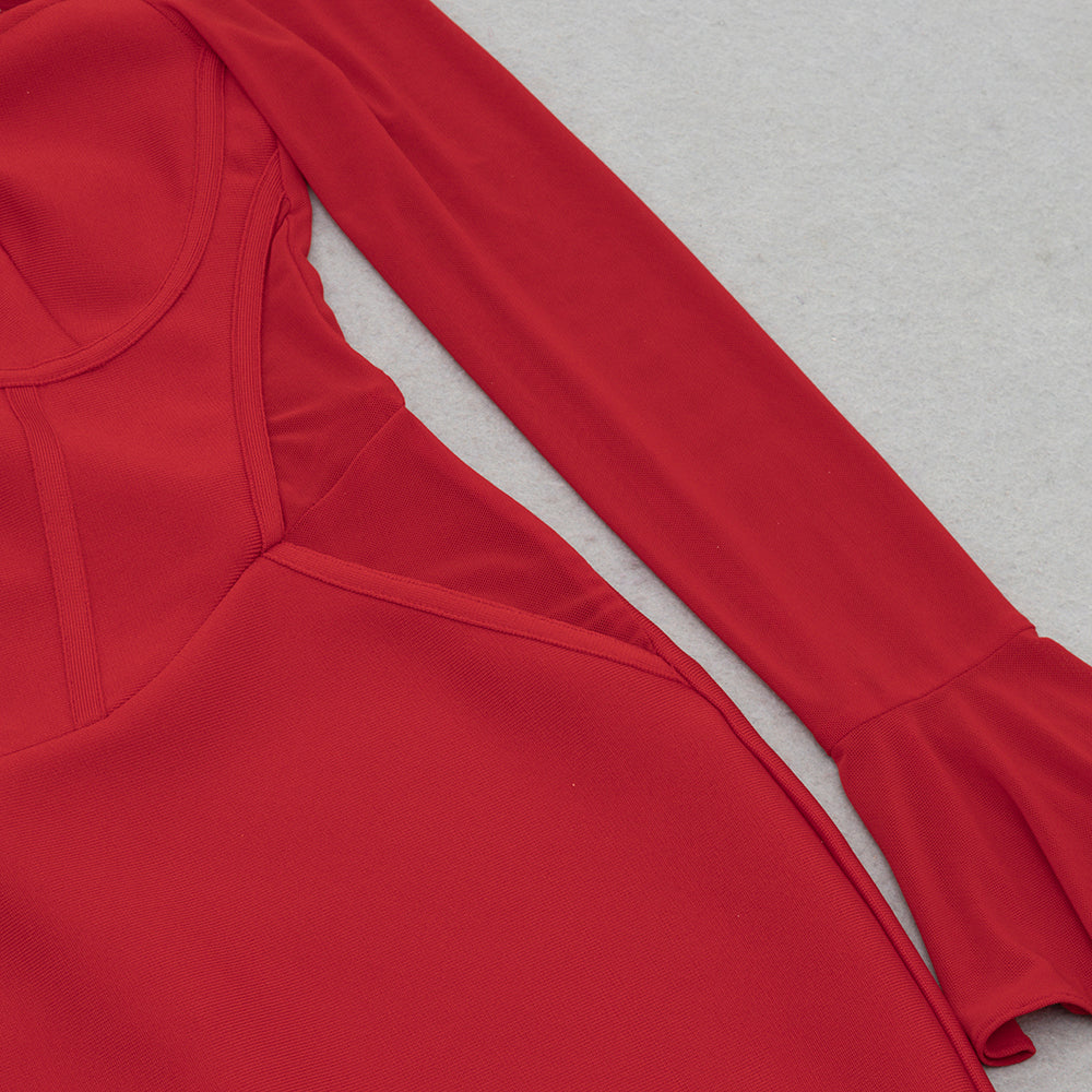 Long Sleeve Feather Draped Two Piece Dress