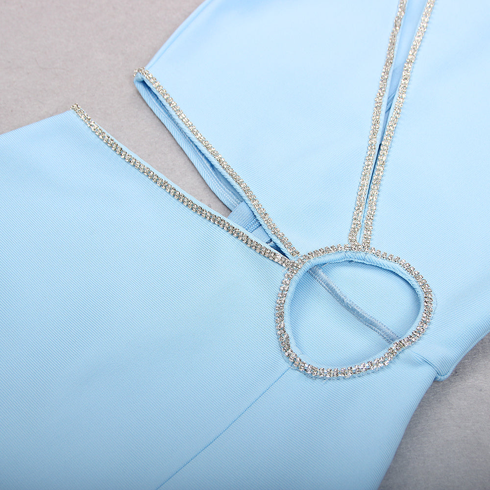 One Shoulder Rhinestone Trim Dress