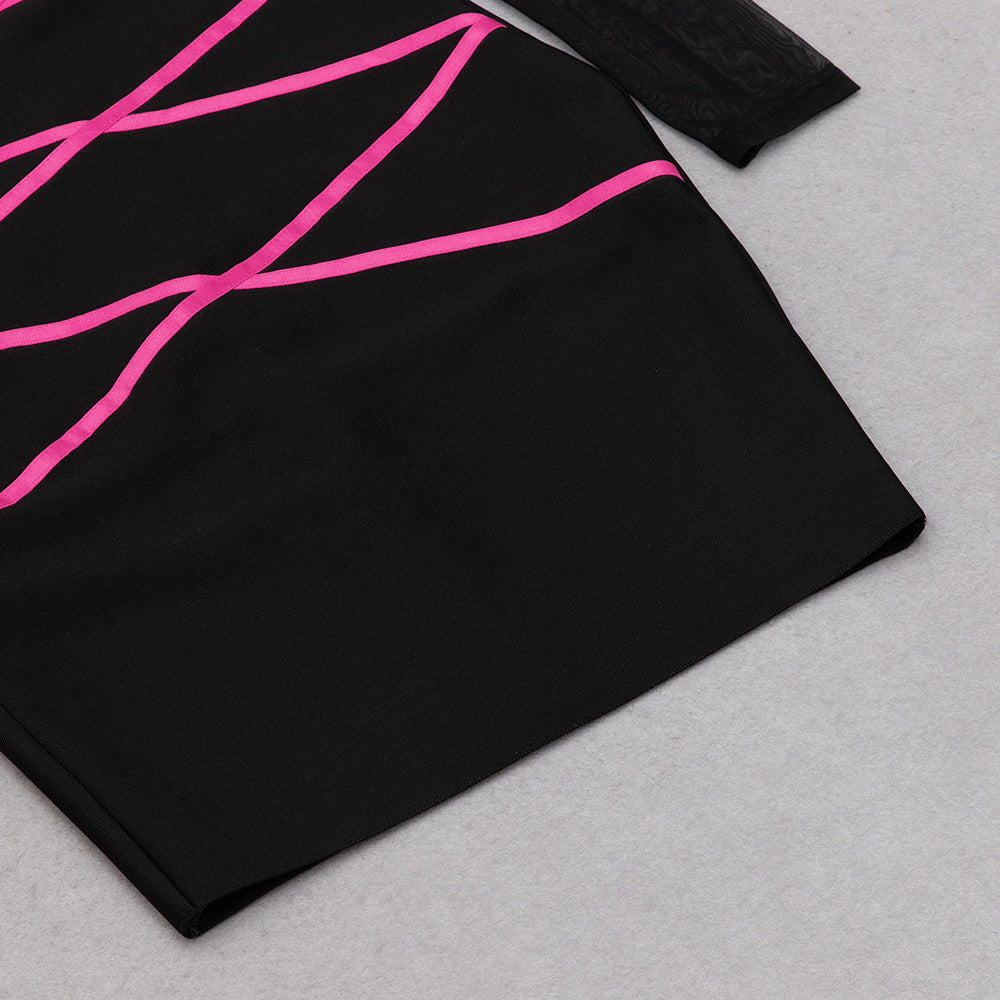 Long Sleeve Mesh Dress Black Hot Pink HV8994