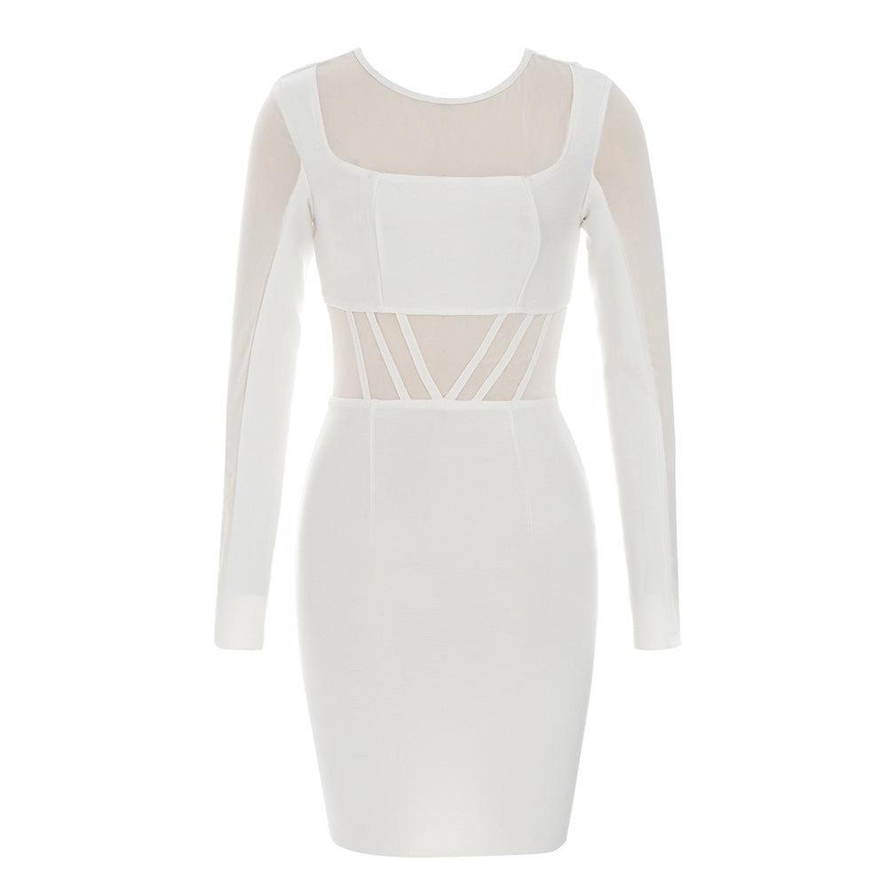 Long Sleeve Mesh Insert Dress HV8959