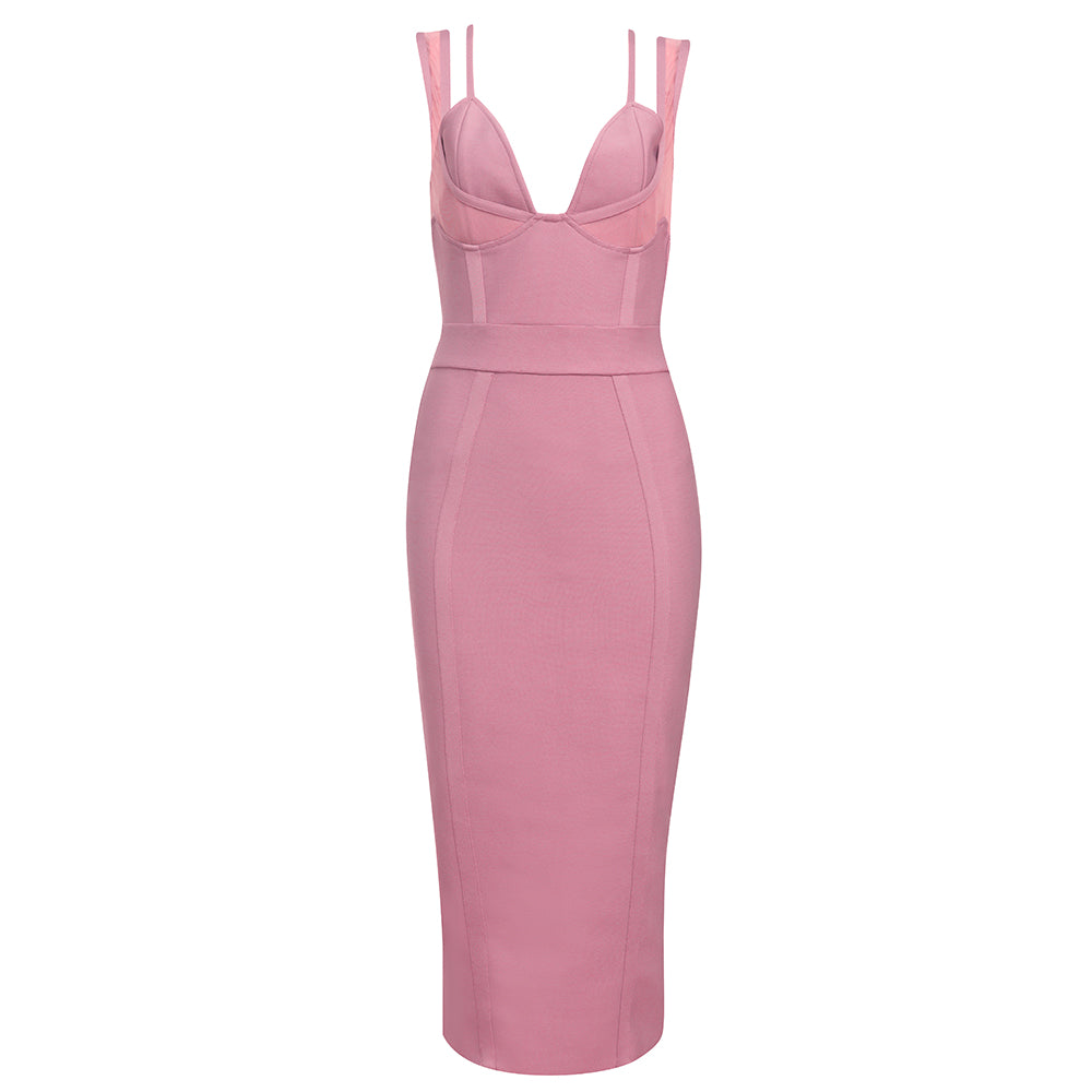 Mesh Bustier Structured Midi Dress HV8632