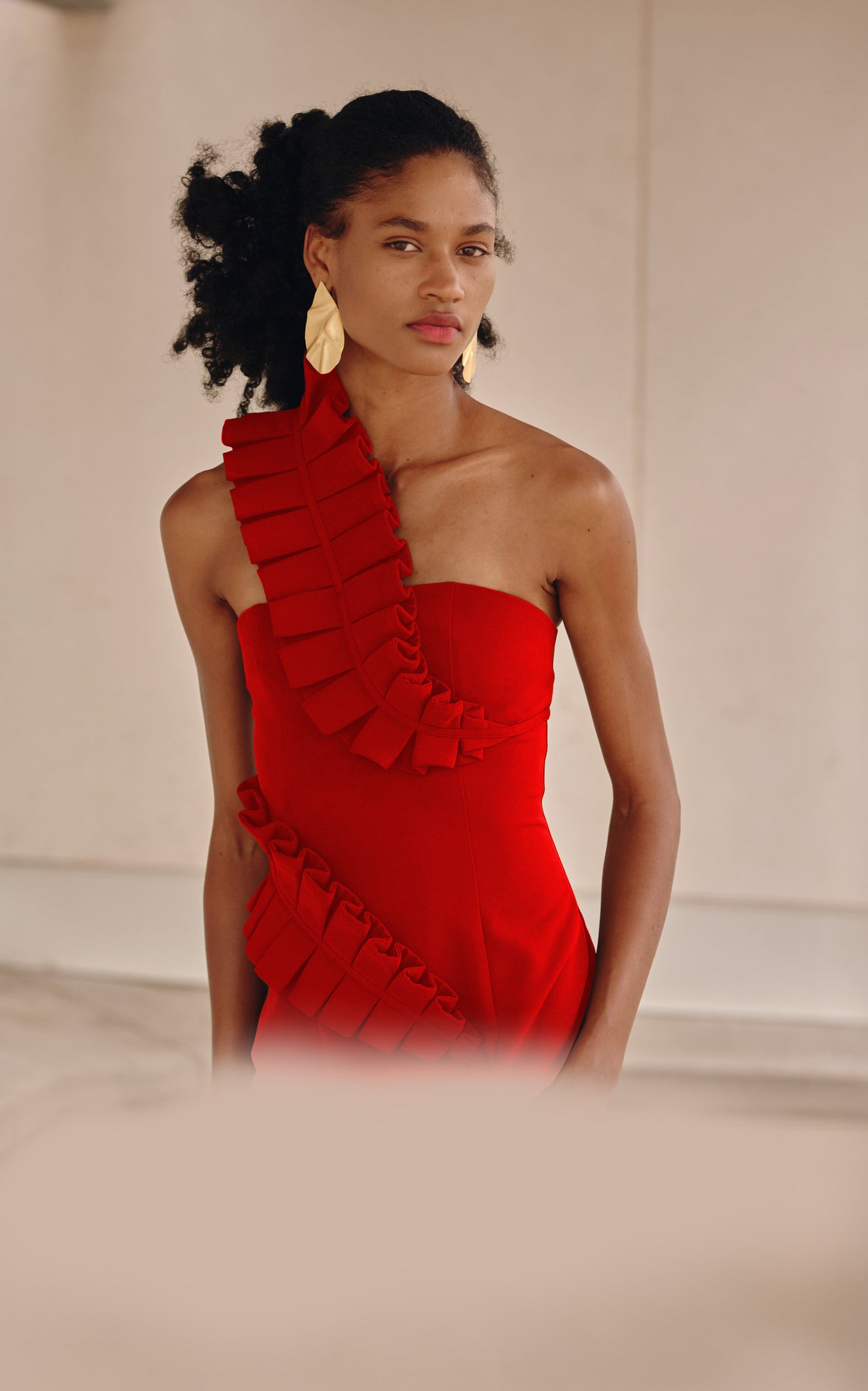 Ruffle One Shoulder Midi Dress  HV7842