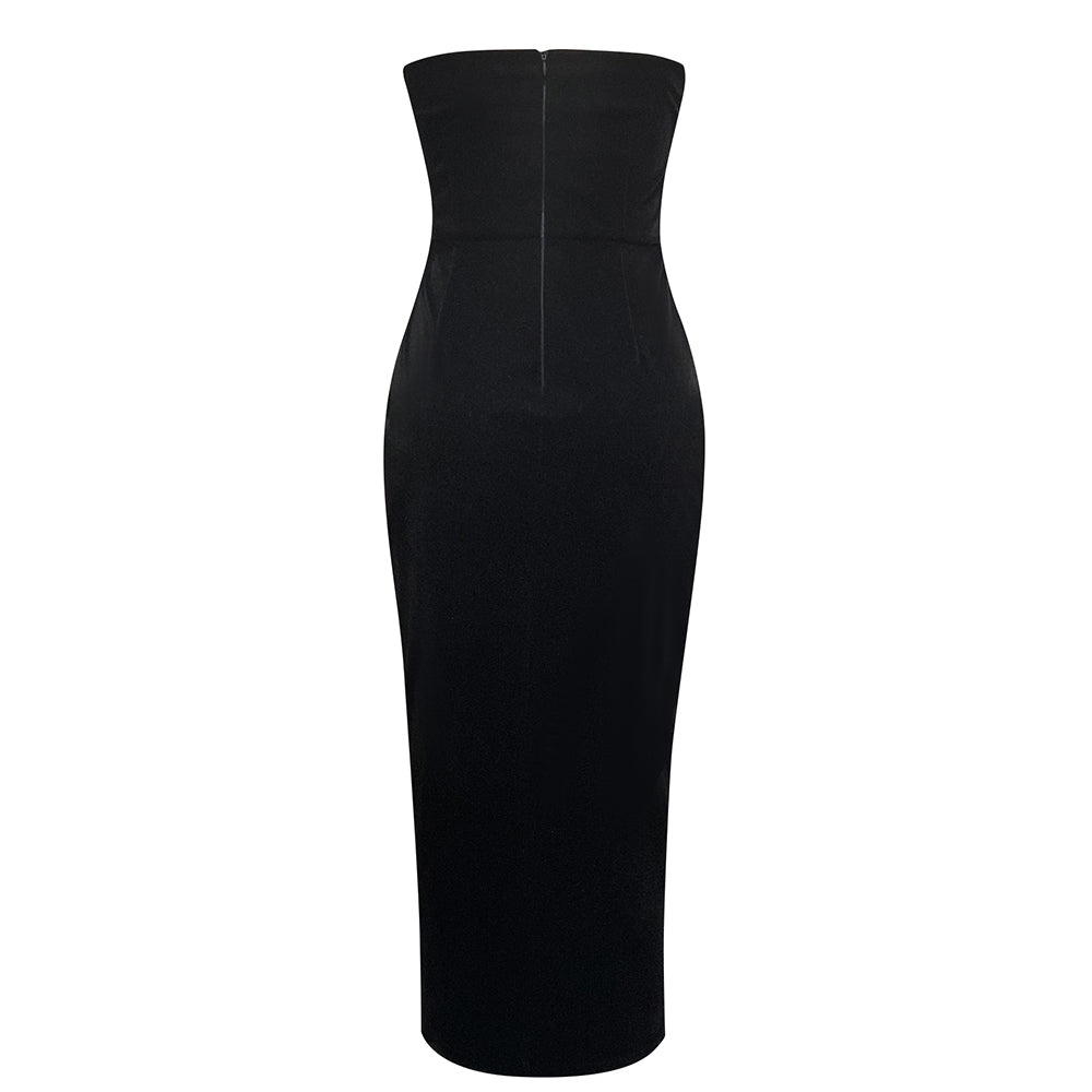 Strapless Silver Trim Midi Velvet Dress HV8881